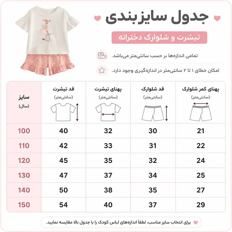 جدول-سایزبندی-ست-تیشرت-و-شلوارک-دخترانه-طرح-خرگوش-فانتزی-Malwee-مناسب-۲-تا-۹-سال.webp