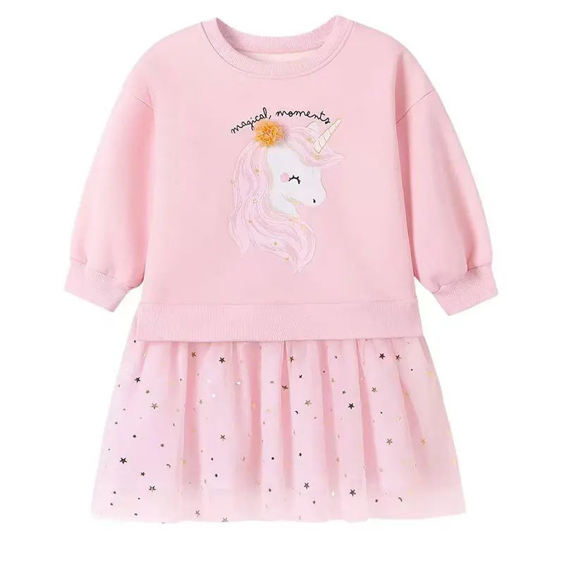 پیراهن دخترانه زمستانه بچگانه طرح تک شاخ برند لیتل ماون (مناسب کودکان 2 تا 7 سال)
